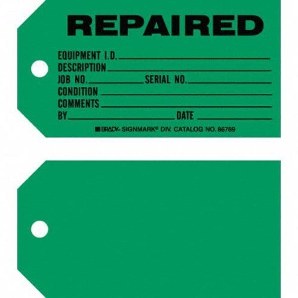 Zoro Select Tag, Repair, Cardstock, 3 in H x 5 3/4 in W, Green, Rectangle, 100 PK - 9WAU5