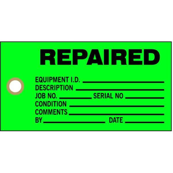 Zoro Select Tag, Repair, Cardstock, 3 in H x 5 3/4 in W, Green, Rectangle, 100 PK - 9WAU5