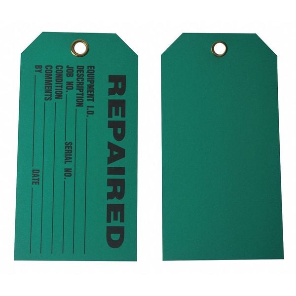 Zoro Select Tag, Repair, Cardstock, 3 in H x 5 3/4 in W, Green, Rectangle, 100 PK - 9WAU5