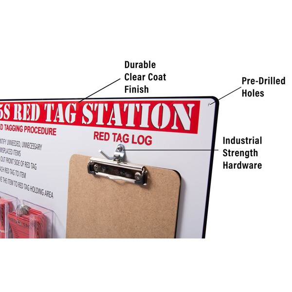5S Supplies 5s Red Tag Board with Clipboard 100 Red Tags Included Red Tag Station - 5SLOGBRD