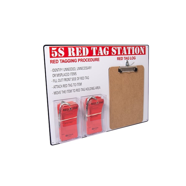 5S Supplies 5s Red Tag Board with Clipboard 100 Red Tags Included Red Tag Station - 5SLOGBRD