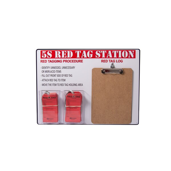 5S Supplies 5s Red Tag Board with Clipboard 100 Red Tags Included Red Tag Station - 5SLOGBRD