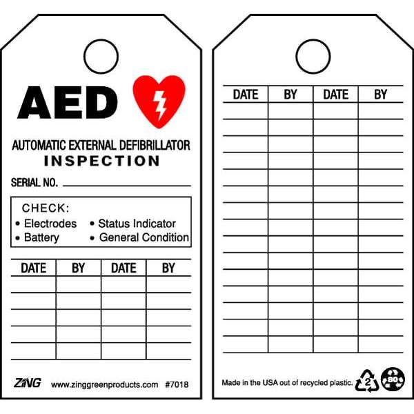 Zing Tag, AED, Plastic, 5 3/4 in H x 3 in W, White, Rectangle, 10 PK - 7018