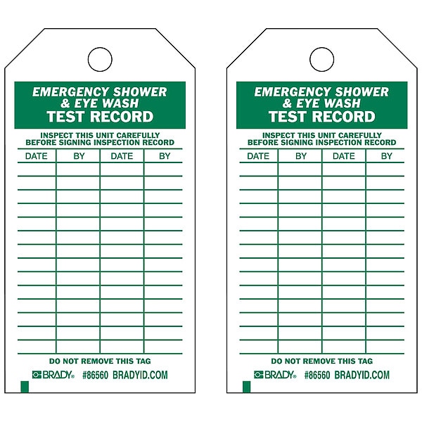 Brady Tag, Inspection, Polyester, 5 3/4 in H x 3 in W, Green on White, Rectangle, 10 PK - 86560