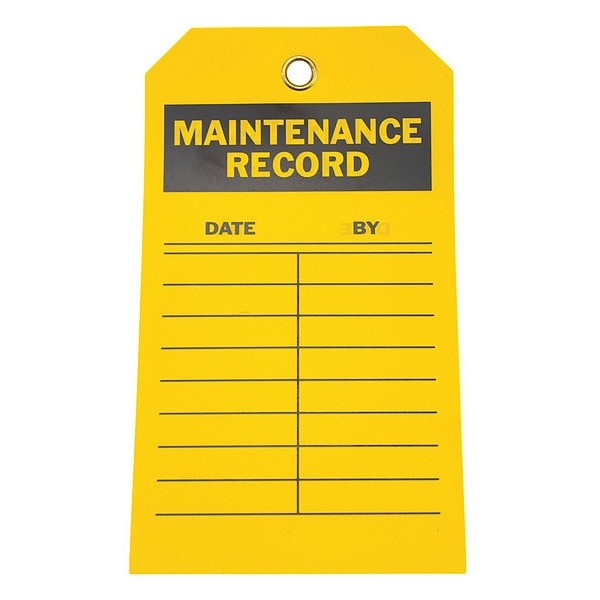Zoro Select Tag, Maintenance, Polyester, 7 in H x 4 in W, Yellow, Rectangle, 10 PK - 4ZH13