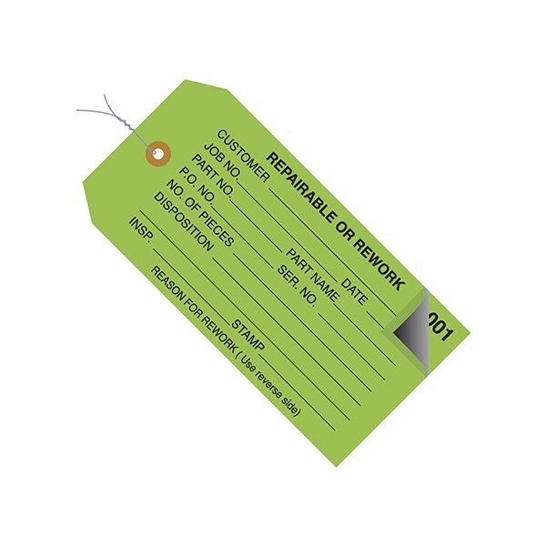 Bsc Preferred 4 3/4 x 2-3/8'' - ''RePairsable or Rework'' Inspection Tags 2 Part-Numbered 000-499-Pre-Wired, 500PK - BUY00030771