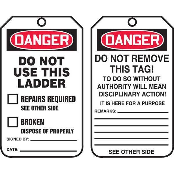 Accuform Tag, Danger, Plastic, 5 3/4 in H x 3 1/4 in W, Rectangle, 25 PK - TRS331PTP