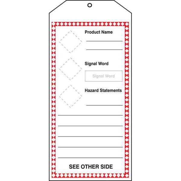 Accuform Tag, Chemical, Gas, or Hazardous Materials, Gas or Hazardous Materials, Plastic, 8 1/2 in H x 5 PK - THS405PTM