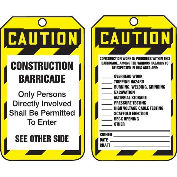 Accuform Caution Tag, Status Alert, Plastic, 5 3/4 in H x 3 1/4 in W, Yellow, Rectangle, 25 PK - TAB103PTP
