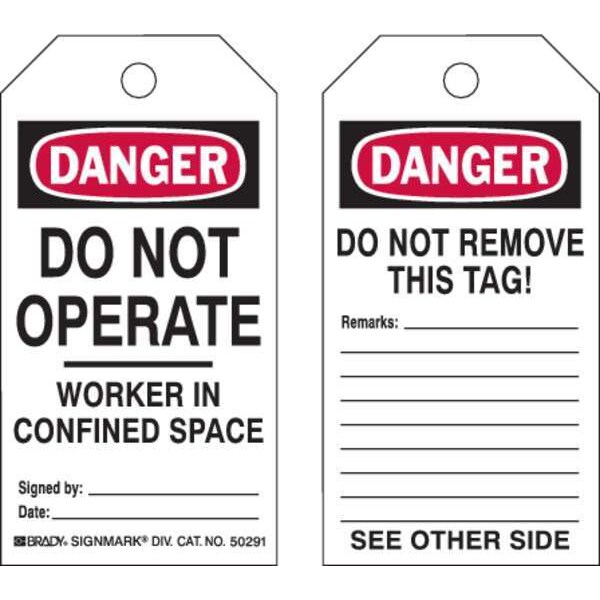 Brady Danger Tag, Machine and Operational, Polyester, 5 3/4 in H x 3 in W, Black, Red, White, Rectangle - 50291