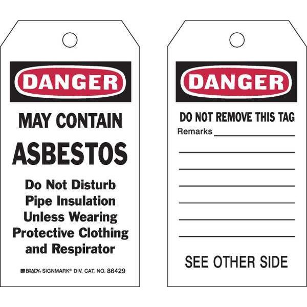 Brady Danger Tag, Chemical, Gas or Hazardous Materials, Polyester, 5 3/4 in H x 3 in W, Black, Red, White - 86429