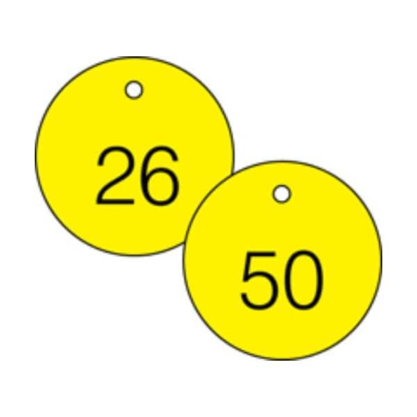 Accuform Engraved Numbered Tags, Self-Laminating PF-Cardstock, 0.06 in H x 3-1/4 in W, 25 PK - TDG362YL