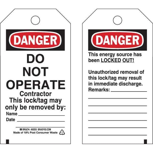 Brady Danger Tag, Polyester, 5 1/2 in H x 3 in W, Rectangle, 25 PK - 50251