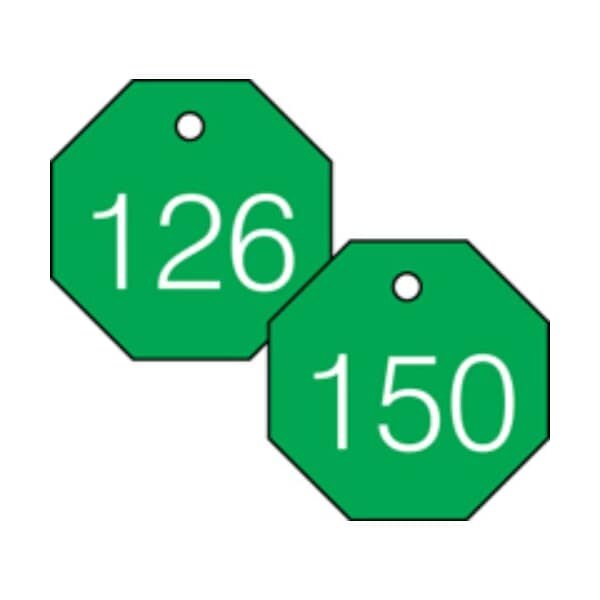 Accuform Engraved Numbered Tags, Self-Laminating PF-Cardstock, 0.06 in H x 3-1/4 in W, 25 PK - TDG827GN