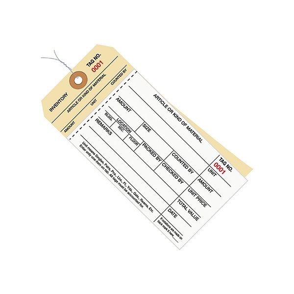 Bsc Preferred 6 1/4'' x 3 1/8 - 2000-2499 Inventory Tags 2 Part Carbonless Stub Style #8 - Pre-Wired, 500PK - BUY00019498