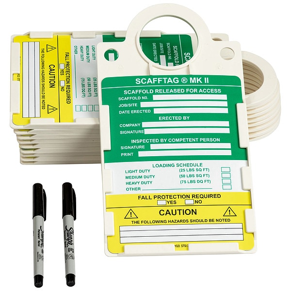 Brady Tag, Inspection, PVC, 11 1/2 in H x 6 in W, Green, Yellow on White, Rectangle - SCAF2-STHUSAA