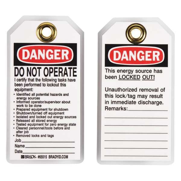 Brady Danger Tag, Polyester, 5 1/2 in H x 3 in W, Rectangle, 25 PK - 65515