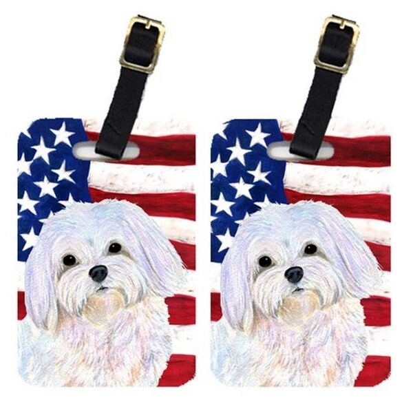 Carolines Treasures Carolines Treasures SS4044BT Pair Of USA American Flag With Maltese Luggage Tags - SS4044BT