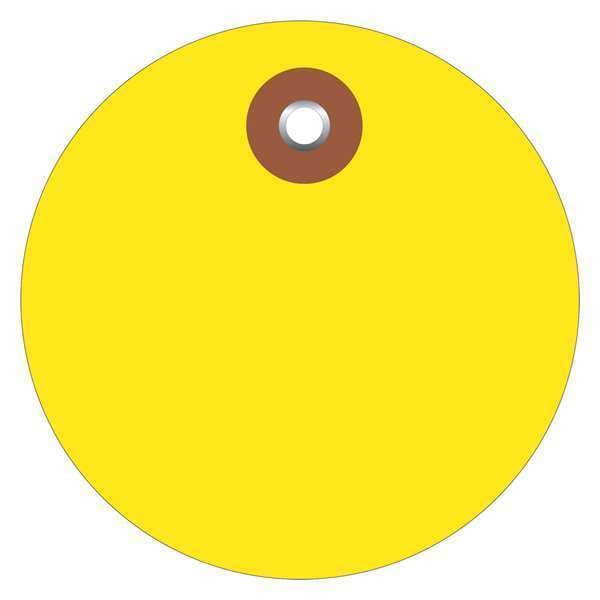 Partners Brand Tag, Plastic, Circle, 3", Yellow, PK100, Vinyl, Yellow, 100 PK - G26073