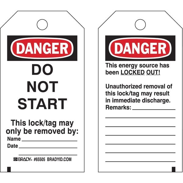 Brady Danger Tag, Cardstock, 5 3/4 in H x 3 in W, Black/Red on White, Rectangle, 25 PK - 65445