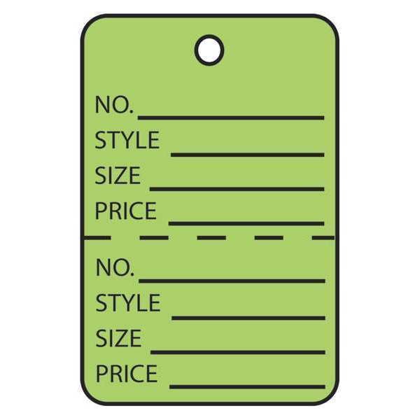 Partners Brand Garment Tag Perfed, 1 3/4x2 7/8", PK1000, 10 Point Paper, 1 3/4" W, Green, 1000 PK - G26015