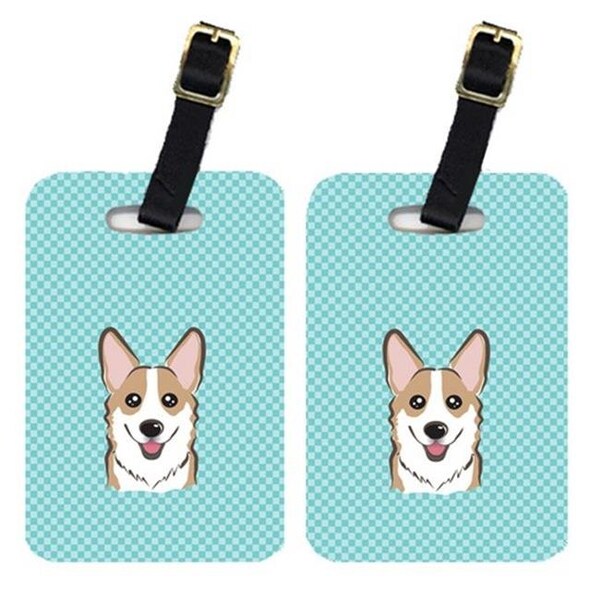 Carolines Treasures Carolines Treasures BB1191BT Pair Of Checkerboard Blue Corgi Luggage Tags - BB1191BT