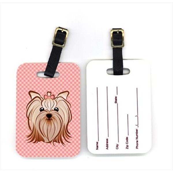 Carolines Treasures Carolines Treasures BB1138BT Pair of Pink Checkered Yorkie & Yorkshire Terrier Luggage Tags - BB1138BT