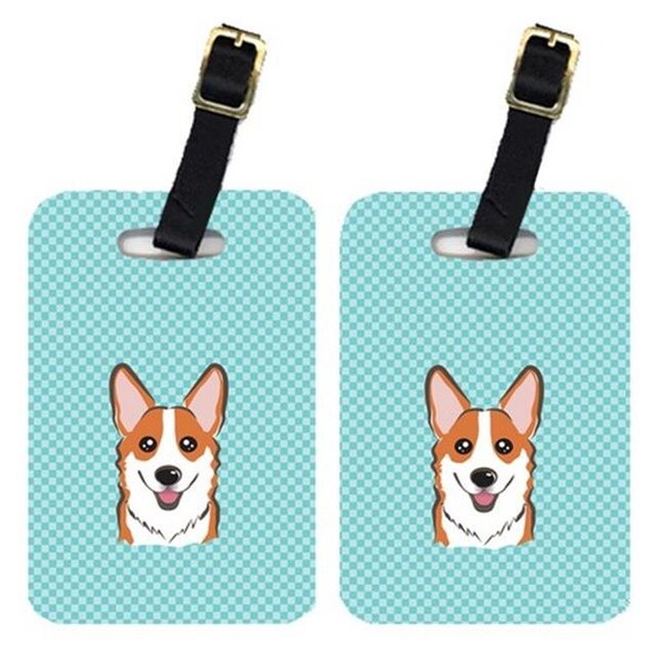Carolines Treasures Carolines Treasures BB1192BT Pair Of Checkerboard Blue Corgi Luggage Tags - BB1192BT