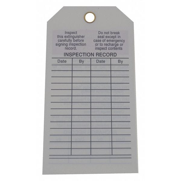 Zoro Select Tag, Fire Extinguisher, Polyester, 5 3/4 in H x 3 in W, White, Rectangle, 25 PK - 6U908