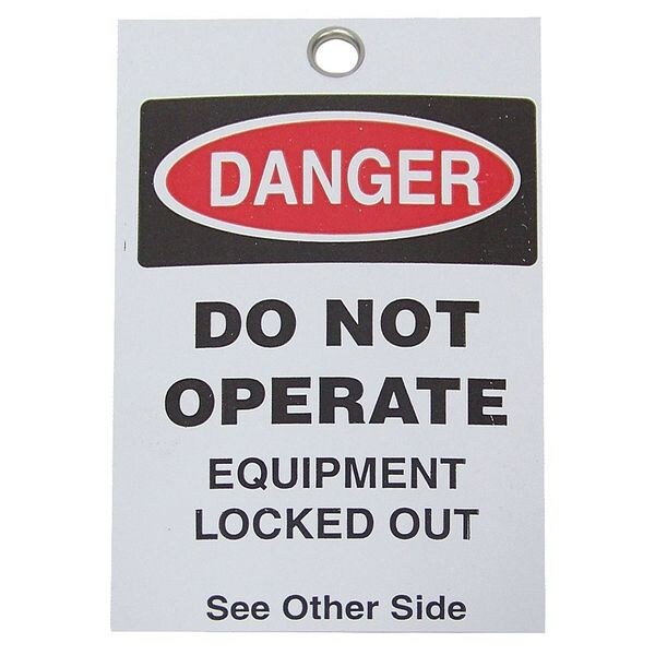Badger Tag & Label Danger Tag, Lockout Tagout, Polyester, Vinyl, 5 in H x 3 3/16 in W, White, Rectangle, 25 PK - 135