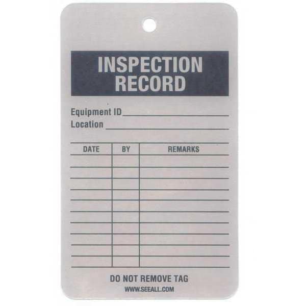 See All Industries Tag, Fire Extinguisher, Aluminum, 5 in H x 3 in W, White, Rectangle, 25 PK - TUF-INSP