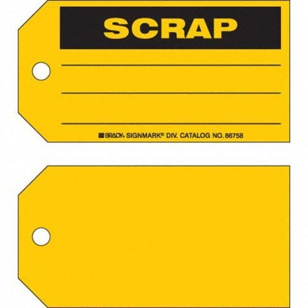 Brady Tag, Maintenance, Paper, 3 in H x 5 3/4 in W, Yellow, Rectangle, 100 PK - 86758