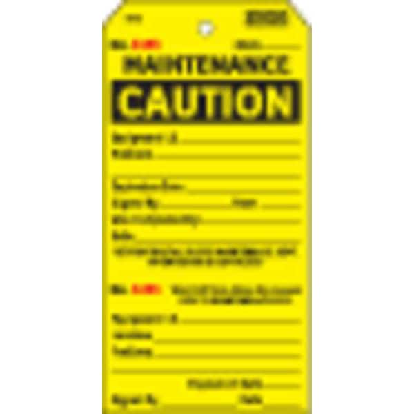 Electromark Tag, Maintenance, Cardstock, 5 3/4 in H x 2 7/8 in W, Yellow, Rectangle, 100 PK - Y625853