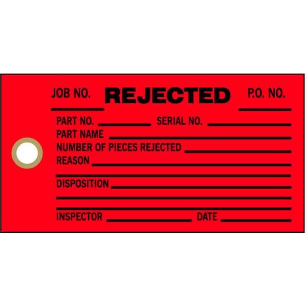 Brady Tag, Inspection, Paper, 5 3/4 in H x 3 in W, Black on Red, Rectangle, 100 PK - 86781
