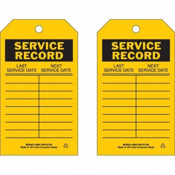 Brady Tag, Safety, Polyester, 7 in H x 4 in W, Black on Yellow, Rectangle, 10 PK - 86625