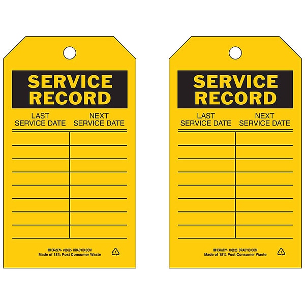 Brady Tag, Safety, Polyester, 7 in H x 4 in W, Black on Yellow, Rectangle, 10 PK - 86625