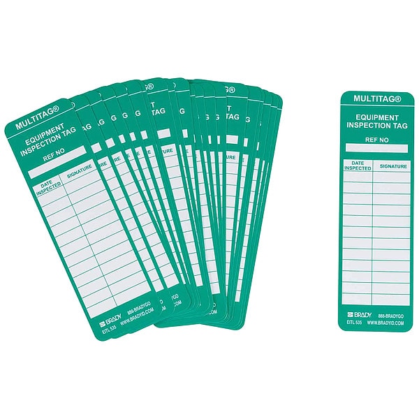 Brady Tag, Maintenance, Polyester, 6 1/2 in H x 2 in W, Green on White, Rectangle, 100 PK - MUL-EITL535