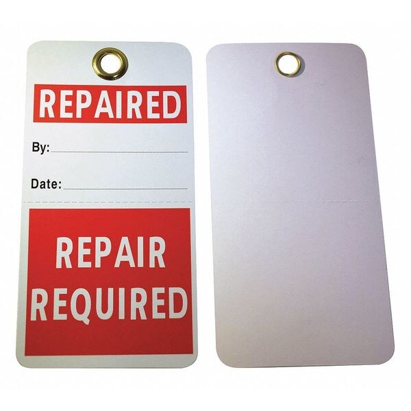 Zoro Select Tag, Repair, Cardstock, 5 3/4 in H x 3 in W, White, Rectangle, 25 PK - 3XDP3
