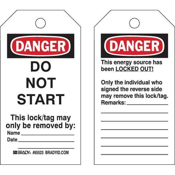 Brady Danger Tag, Polyester, 5 1/2 in H x 3 in W, Black/Red on White, Rectangle, 25 PK - 65523