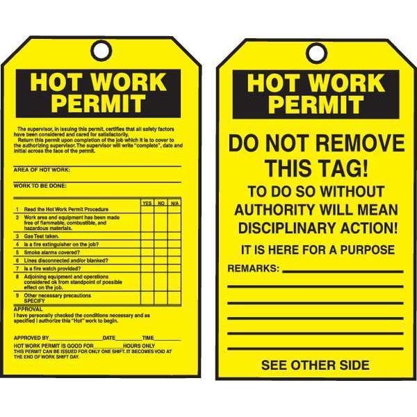 Accuform Permit Tag By The Roll, Status Alert, Cardstock, 6 1/4 in H x 3 in W, Yellow, Rectangle, 250 PK - TAR724