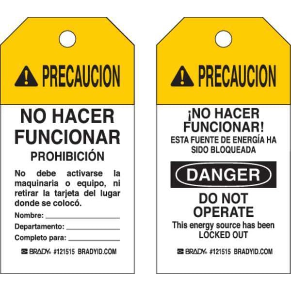 Brady Caution Tag, Polyester, 5 3/4 in H x 3 in W, Rectangle, 25 PK - 121515