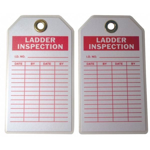 Zoro Select Tag, Ladder Inspection, Polyester, 7 in H x 4 in W, White, Rectangle, 10 PK - 20TH04
