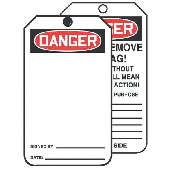 Accuform Danger Tag, General Safety, Cardstock, 6 1/4 in H x 3 in W, White, Rectangle, 250 PK - TAR423