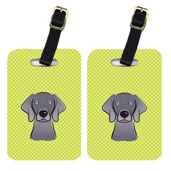 Carolines Treasures Carolines Treasures BB1293BT Pair Of Checkerboard Lime Green Weimaraner Luggage Tags - BB1293BT
