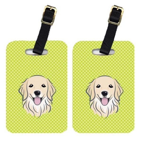 Carolines Treasures Carolines Treasures BB1267BT Pair Of Checkerboard Lime Green Golden Retriever Luggage Tags - BB1267BT