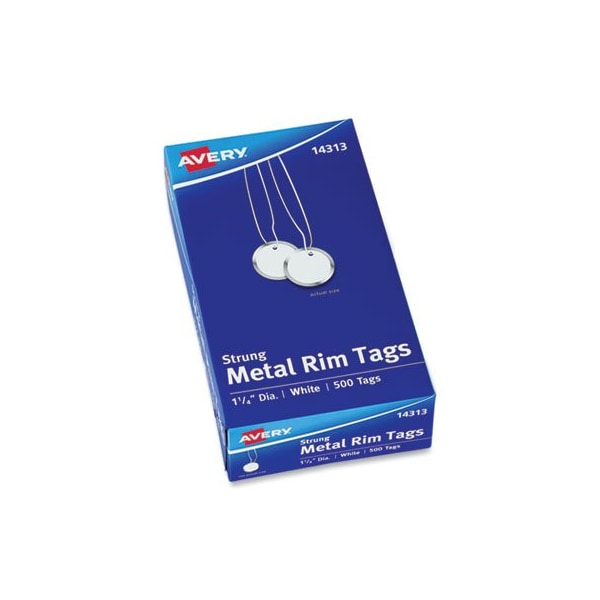 Avery Dennison Avery, Heavyweight Stock Metal Rim Tags, 1 1/4 Dia, White, 500/box - 14313