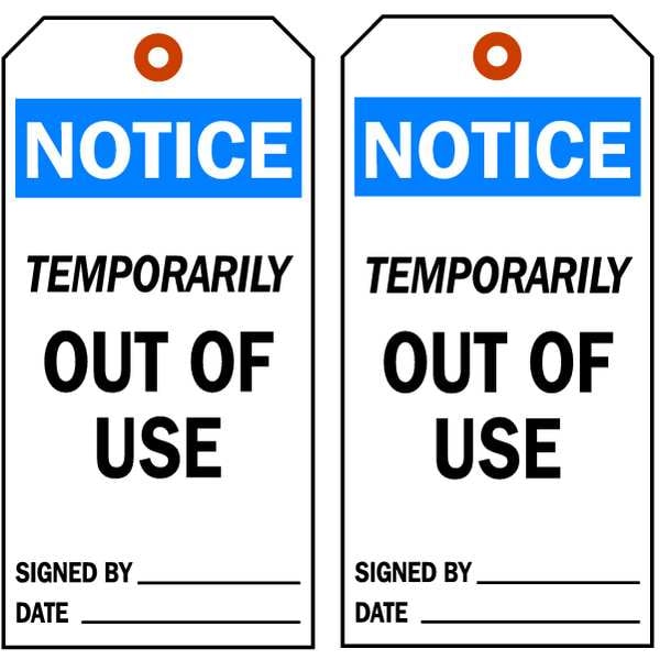 Brady Tag, Safety, Polyester, 5 3/4 in H x 3 in W, Black, Blue on White, Rectangle, 10 PK - 86478