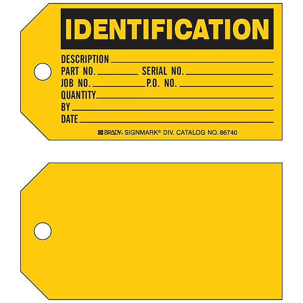 Brady Tag, Inventory, Paper, 3 in H x 5 3/4 in W, Black on Yellow, Rectangle, 100 PK - 86740