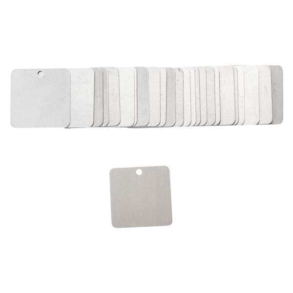 Brady Blank Tag, Aluminum, 1 1/2 in H x 1 1/2 in W, Silver, Square, 25 PK - 87631
