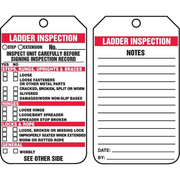 Accuform Tag, Ladder Inspection, Cardstock, 5 3/4 in H x 3 1/4 in W, Rectangle, 25 PK - TRS340CTP
